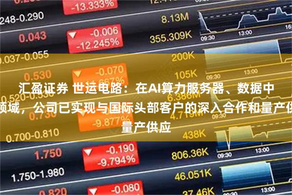 汇盈证券 世运电路：在AI算力服务器、数据中心领域，公司已实现与国际头部客户的深入合作和量产供应